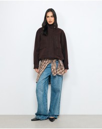 AERE - Ines Suede Look Funnel Neck Jacket