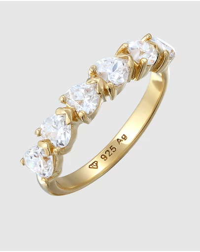Elli Jewelry - Zirconia Heart Band Ring in Gold-Plated 925 Silver