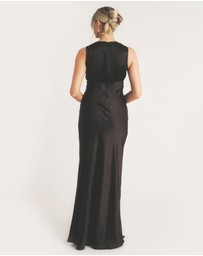 Six Stories - Plunge Drape Detail Satin Bridesmaid Dress