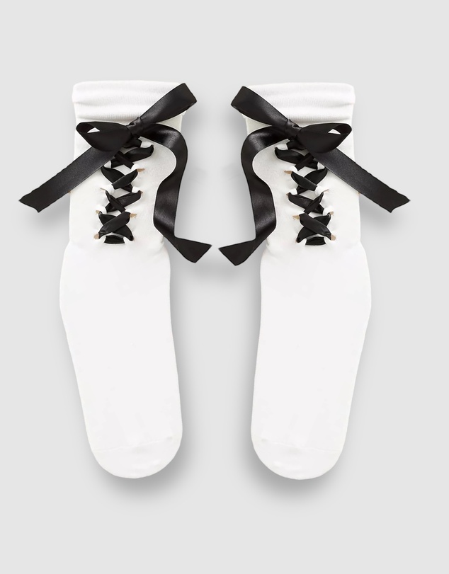 High Heel Jungle - Gifted Satin Ribbon Sock-White