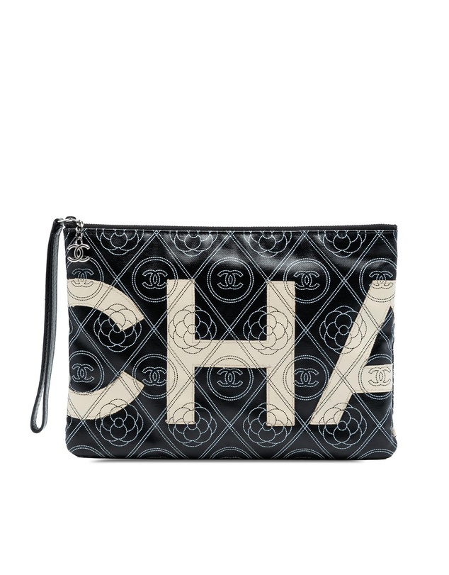 Pre-Loved by Azura Reborn - Pre-Loved Coated Canvas Camellia Logo Wristlet Clutch