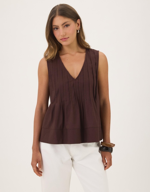 Atmos&Here - Rhead Linen Blend Pintuck Sleeveless Top