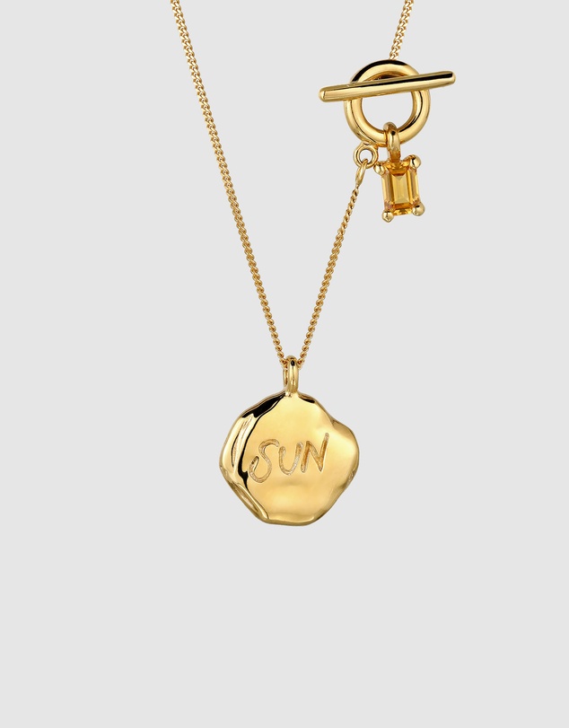 Elli Jewelry - SUN Citrine Coin Necklace in Gold-Plated 925 Silver