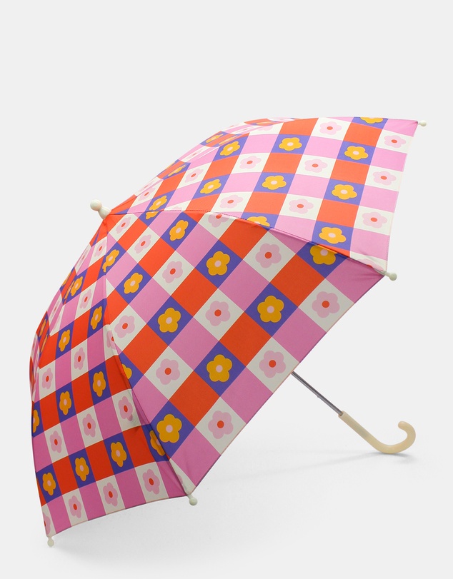 Morgan & Taylor - Flower Check Kids Umbrella in Blue, Pink and Peachy Orange