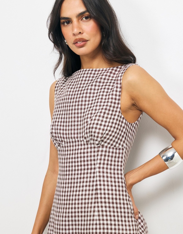 AERE - Romy Gingham Linen Mini Dress