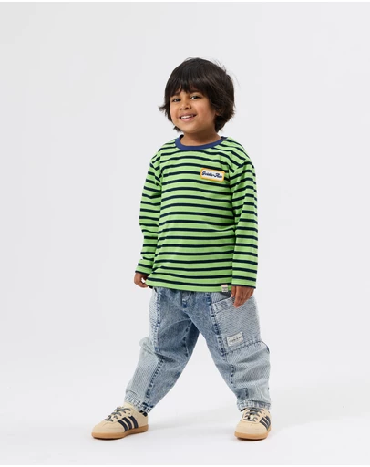Goldie + Ace - Long Sleeve Stripe Logo Top - Babies-Kids