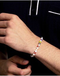 Nialaya Jewellery - Men's Pearl Wristband with Hand-Painted Glass Beads