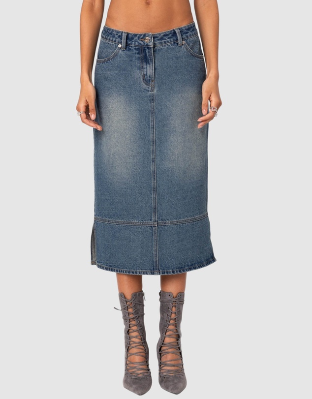 EDIKTED - Lassy Washed Denim Midi Skirt