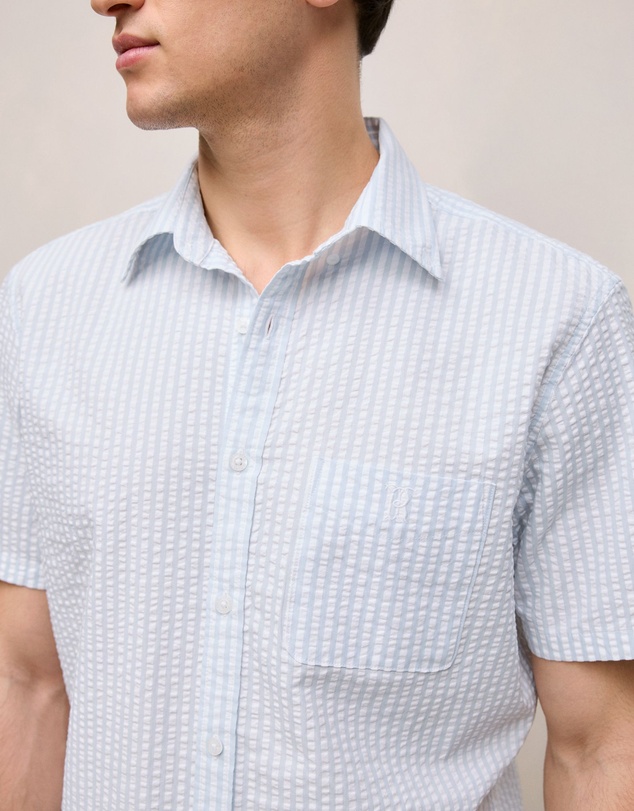 Trenery - Regular Fit Seersucker Stripe Pocket Shirt in Ice Blue