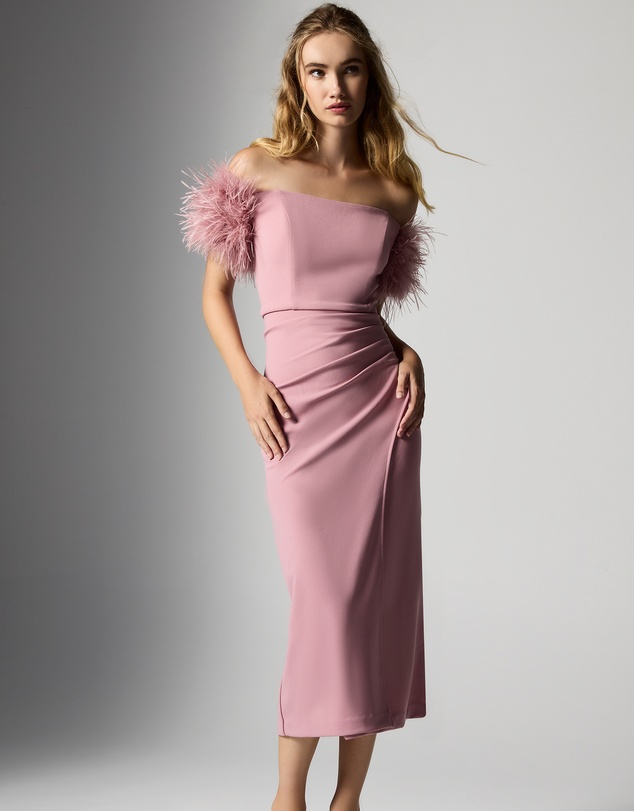 Montique - Enora Feather Trim Cocktail Dress