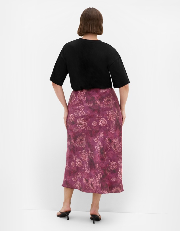 City Chic - Plus size Miranda Lace Print Midi Skirt - mulberry
