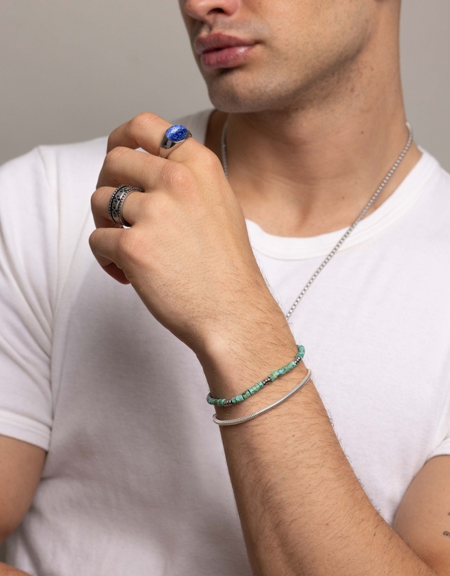 Nialaya Jewellery - Silver Oval Signet Ring with Blue Lapis