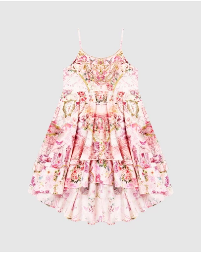 Camilla - Round Neck Layered High-Low Dress - Kids-Teens