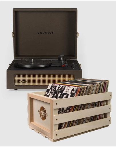 Crosley - Crosley Voyager Bluetooth Portable Turntable - Cocoa + Bundled Record Storage Crate