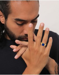 Kuzzoi - ICONIC EXCLUSIVE - Ring Men Signet Ring Enamel Blue Basic in 925 Sterling Silver Gold Plated