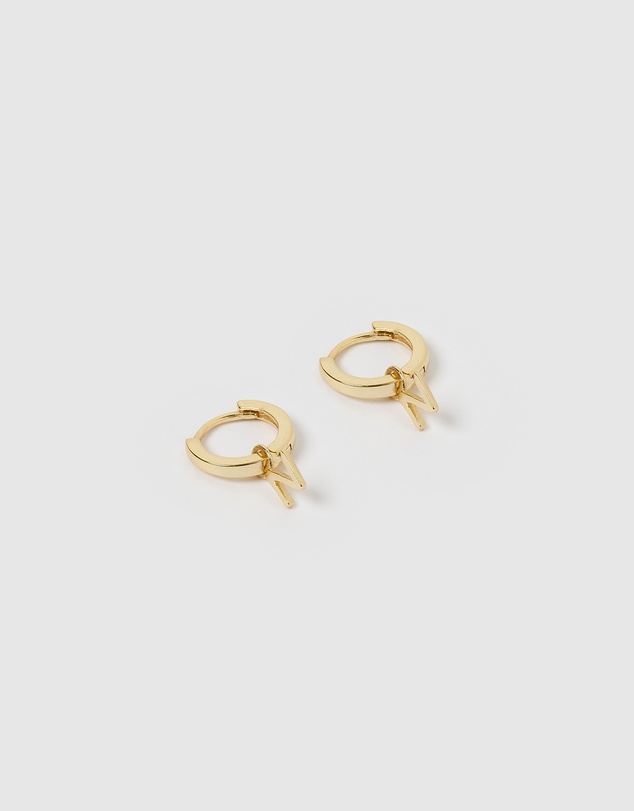 Izoa - Alphabet Letter N Huggie Earrings Gold