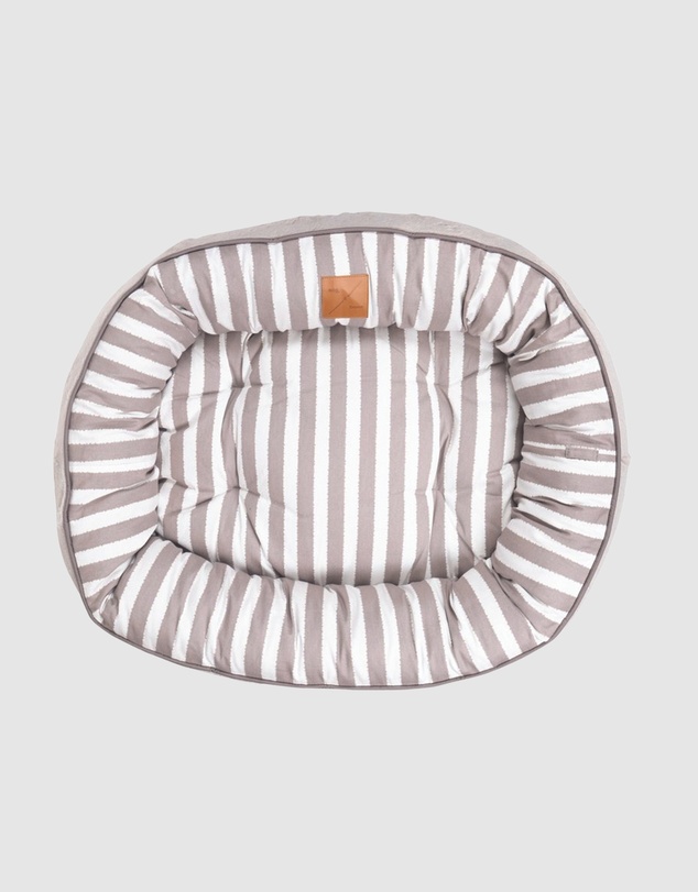 Mog & Bone - 4 Seasons Reversible Circular Dog Bed - Latte Hamptons Stripe Print