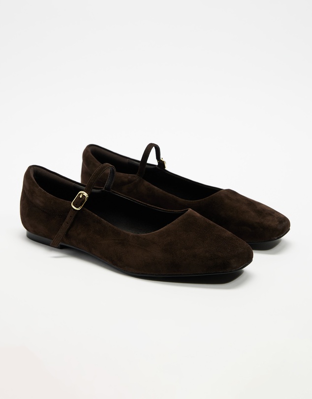 AERE - Suede Buckle Ballet Flats