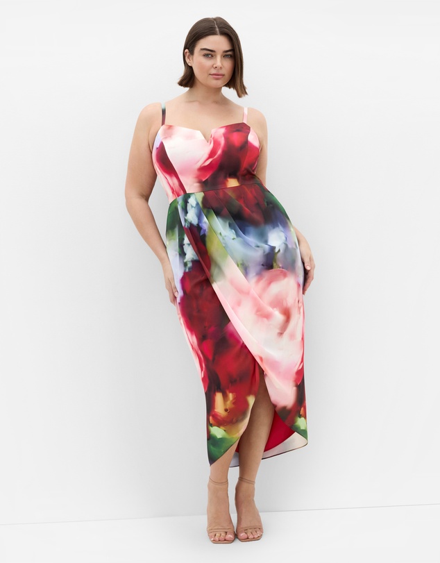 City Chic - Sassy Floral Print Tulip Midi Dress