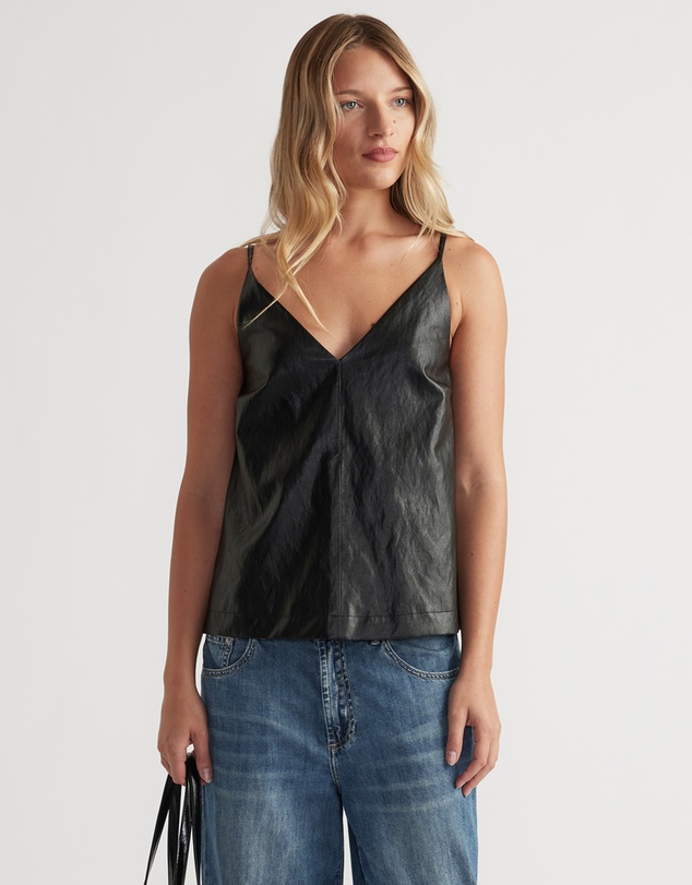 Decjuba - Deep V Faux Leather Cami