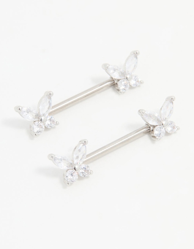 Lovisa - Titanium Cubic Zirconia Butterfly Nipple Bars 2-Pack