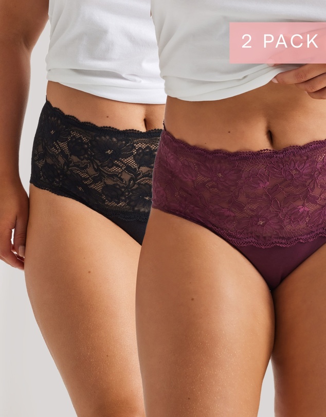 Kayser - 2 Pack Daily Essentials Cotton & Floral Lace Full Brief (465 )