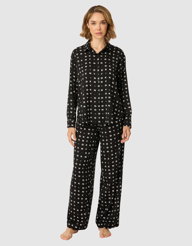 DKNY - Satin Button-Up Long Sleeve Long Pyjama Set