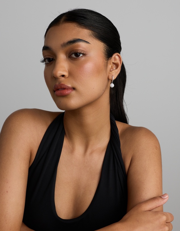 Michael Hill - Round Brilliant Cubic Zirconia Halo Drop Hoop Earrings in Sterling Silver