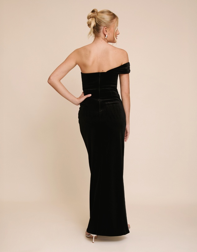 Six Stories - Velvet Gathered One Shoulder Maxi Dress