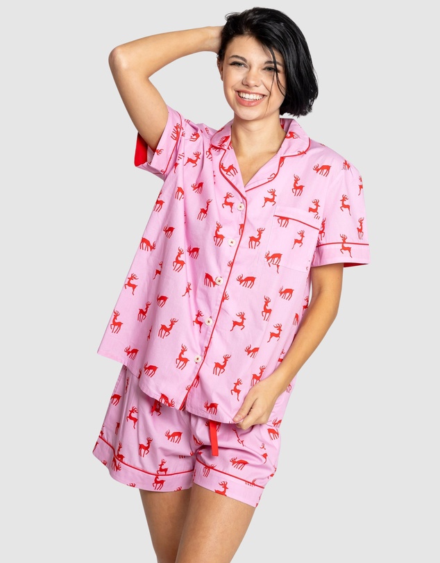 Sant And Abel - Women's Reindeer Pink Short PJ Set