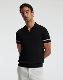 Calibre - Stripe Cuff Open Neck Polo Black