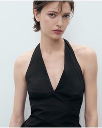 M.N.G - Valenti Halter Neck Cotton Midi-Dress