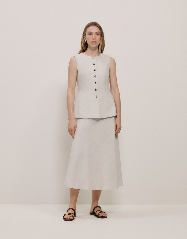 Trenery - Linen Tailored Vest in Flax