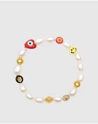 Nialaya Jewellery - Men's Smiley Face Pearl Bracelet
