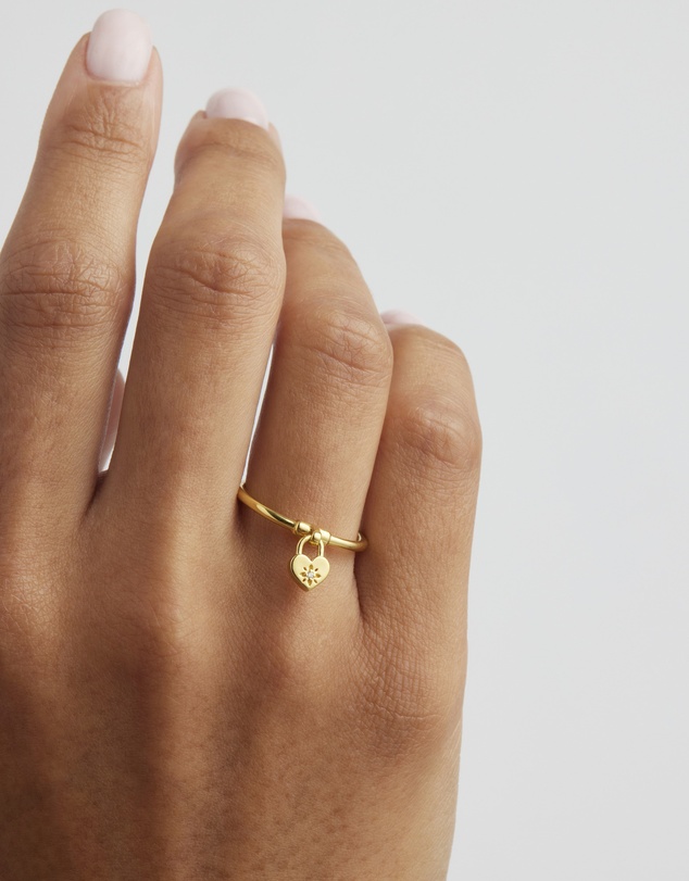 By Charlotte - Crystal Lotus Heart Padlock Ring