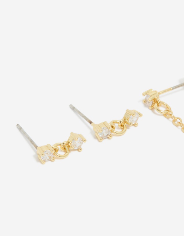 Lovisa - Gold Plated Brass Double Diamante Hoop & Stud Earrings 4-Pack