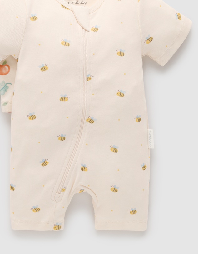 Purebaby - 2 Pack S/Slv Digital Growsuit- Kids-Babies