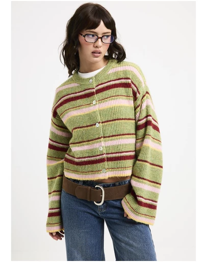 Subtitled - Regina Eyelash Knit Oversized Stripe Cardigan