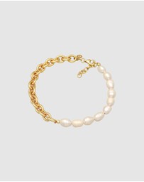 Elli Jewelry - Anklet Layer Links Baroque with Freshwater Cultured Pearl in 925 Sterling Silver Gold Plated