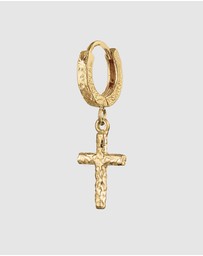 Kuzzoi - ICONIC EXCLUSIVE - Earrings Men Single Hoop Cross 925 Sterling Silver Gold-Plated