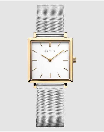 Bering - Bering Classic 26mm Polished Gold Case and Silver Strap Watch