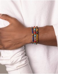 Nialaya Jewellery - Men's Wristband with Blue Lapis and Brown Tiger Eye Heishi Beads