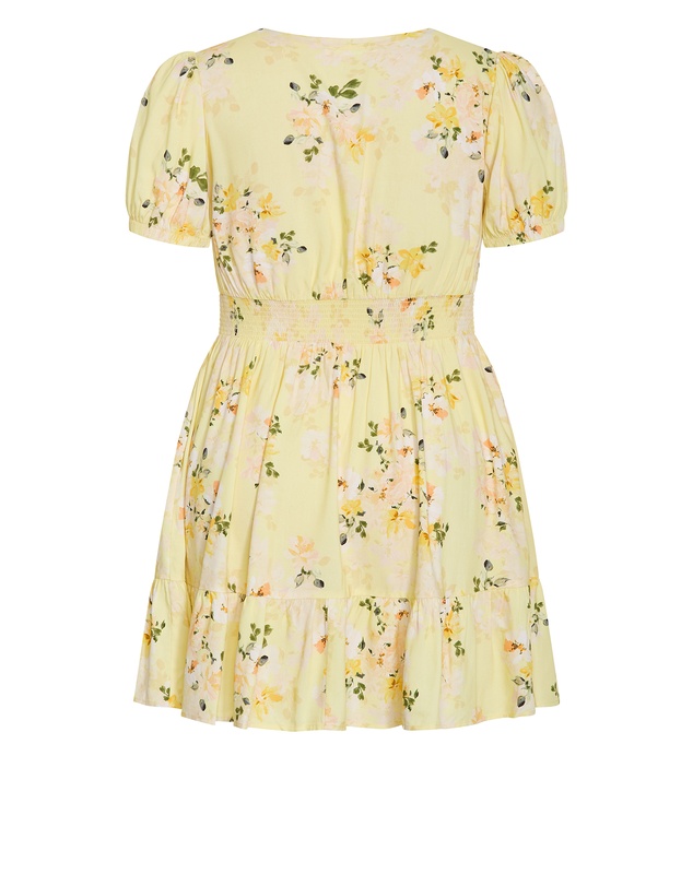 City Chic - Plus size Elsie Blossom Print Short Sleeve Mini Dress - lemon