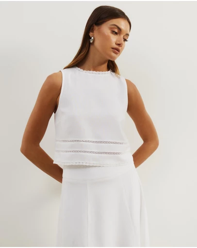 Atmos&Here - Linen Blend Lace Trim Top