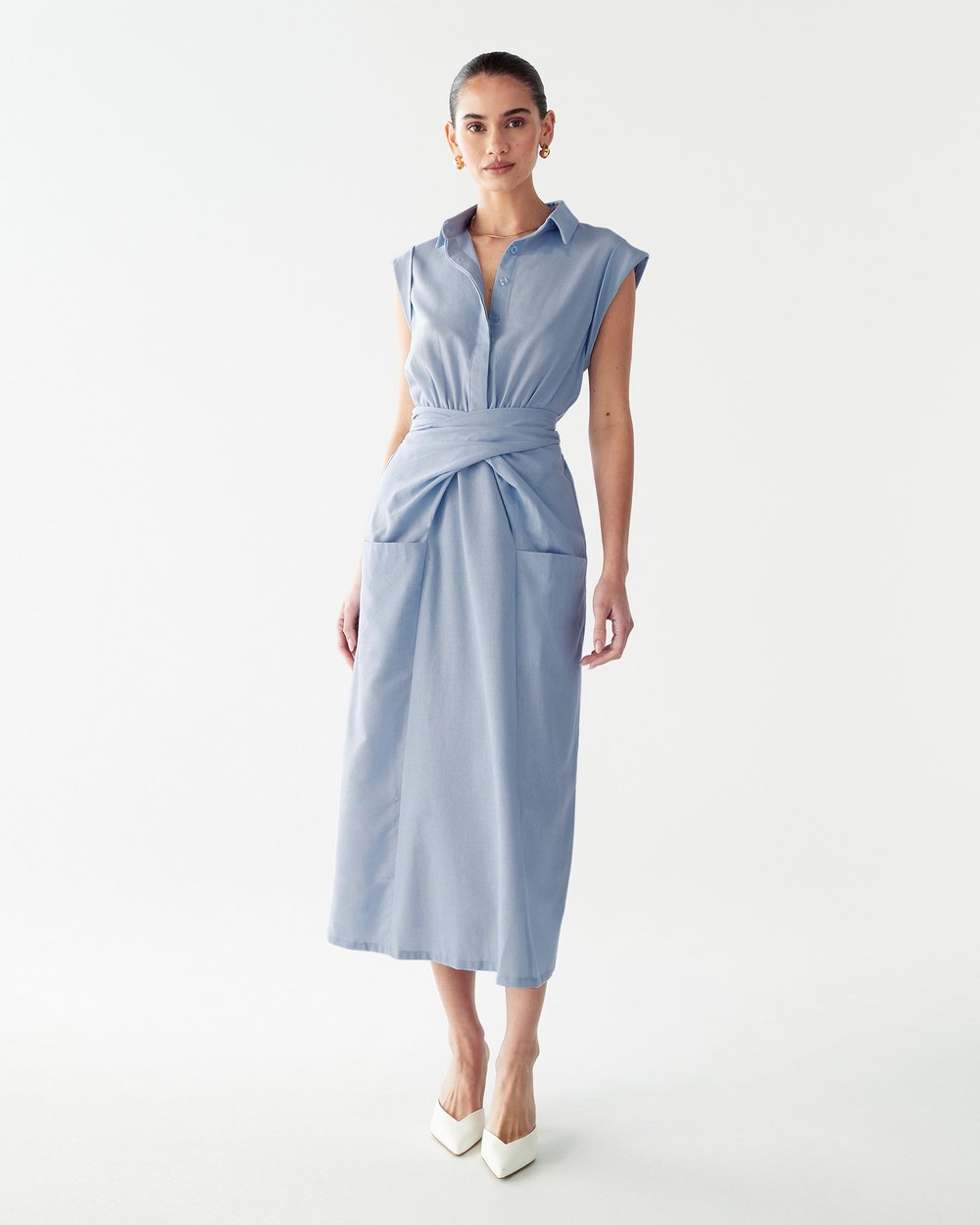 vaeda midi dress Vaeda Ribbed Tie Dress in Rust