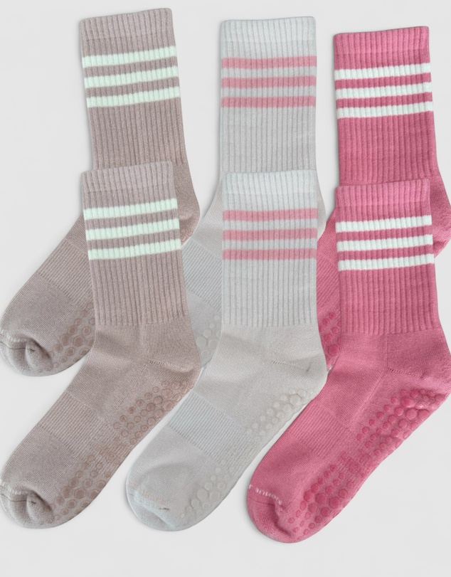 High Heel Jungle - Varsity Premium Cotton Pilates Yoga Grip Socks - 3 Pack