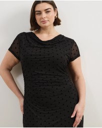 Atmos&Here Curvy - Sara Polkadot Mesh Midi Dress With Cap Sleeve