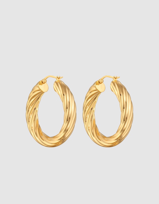 Elli Jewelry - Earrings Creoles Wide Twisted In 925 Sterling Silver Gold Plated