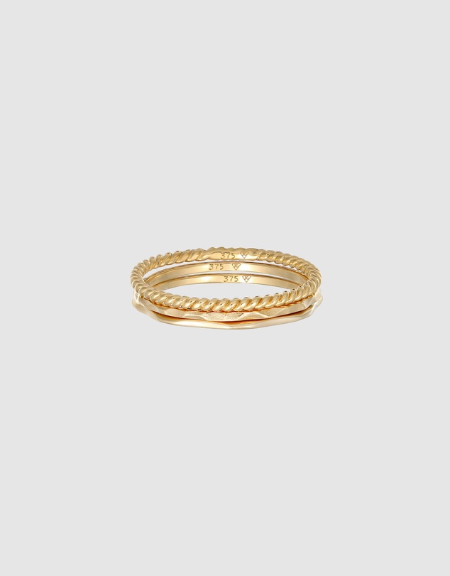 Elli Jewelry - Ring Stacking Set Basic Structured in 375 Yellow Gold