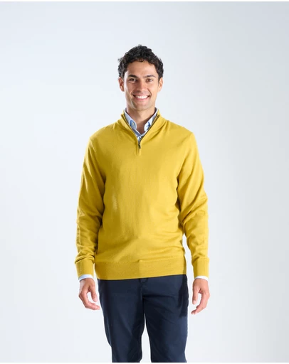 3 Wise Men - 3 Wise Men Harvey Zip Neck Merino Knit - Mustard